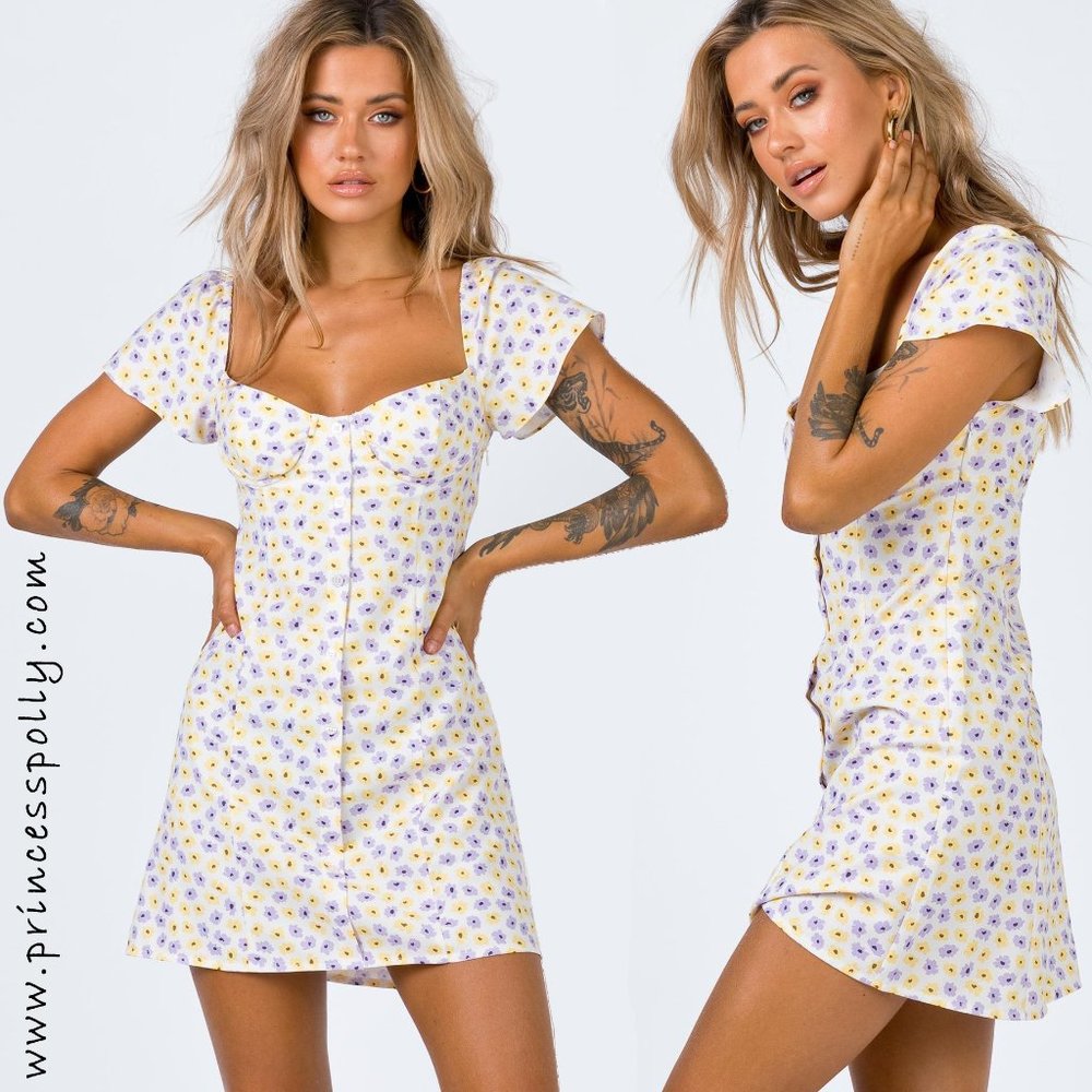 Princess Polly Leila Floral Mini Dress Off-White